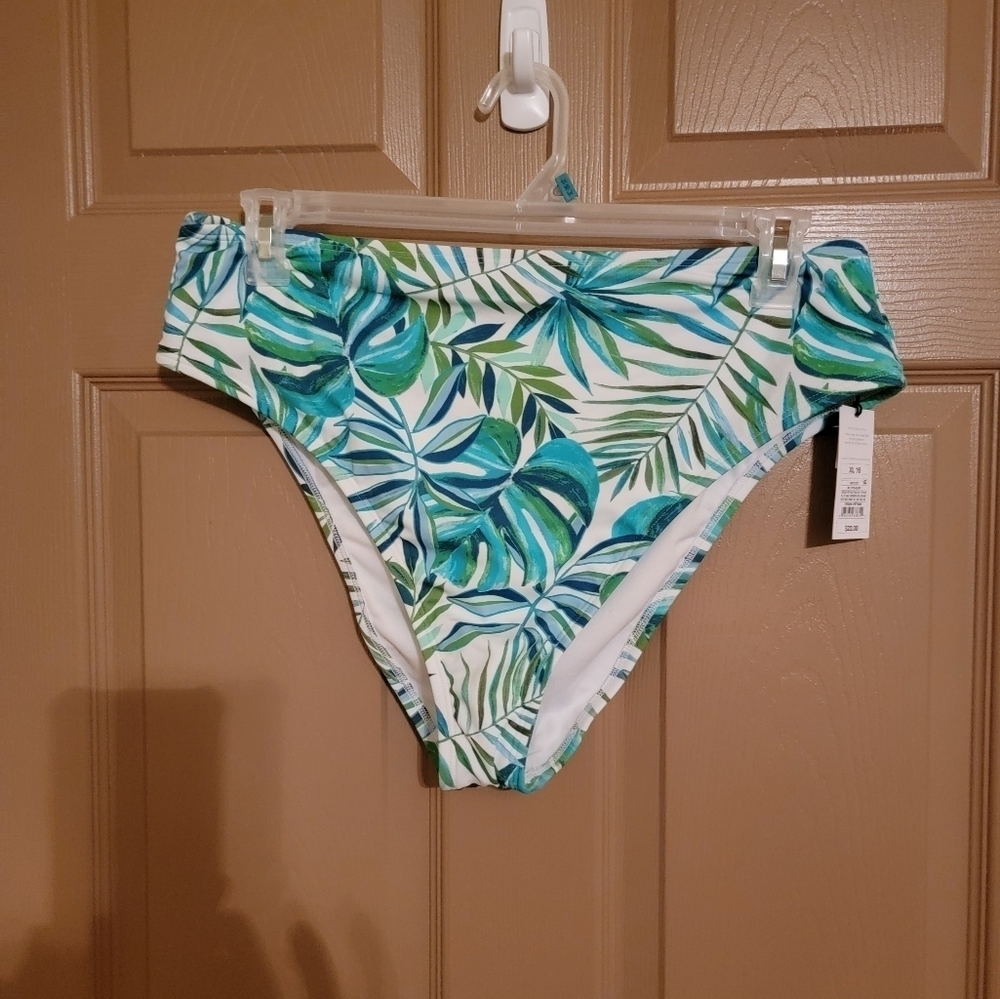 Tropical Leaf Print Swim Bottom.